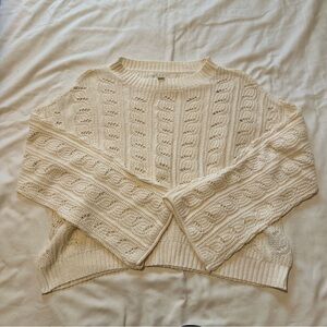 American Eagle Outfitters Cream Cable-Knit Crew Sweater